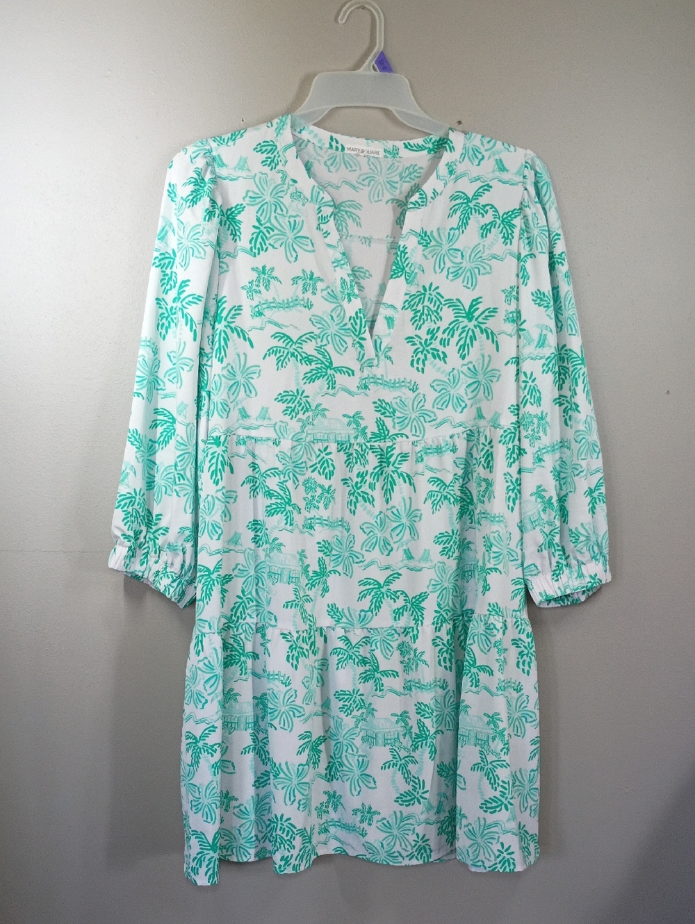 Mary Square White & Green Floral Tunic Dress Size Xl